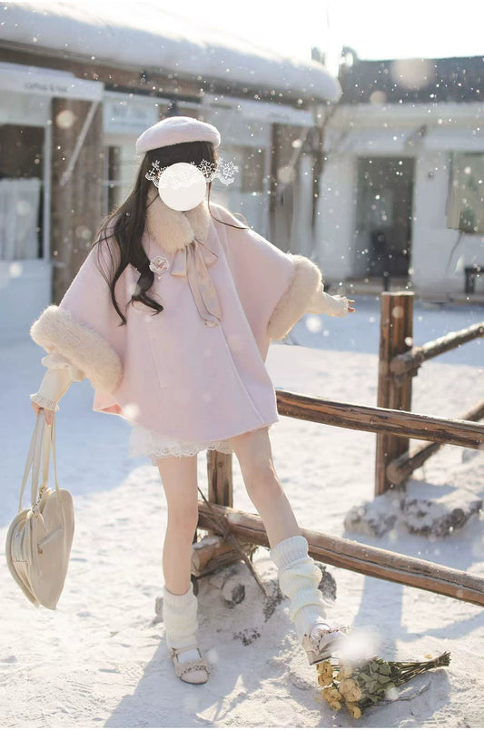 Powder pink fur cape