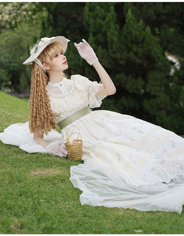 Flower print classical dress and corset