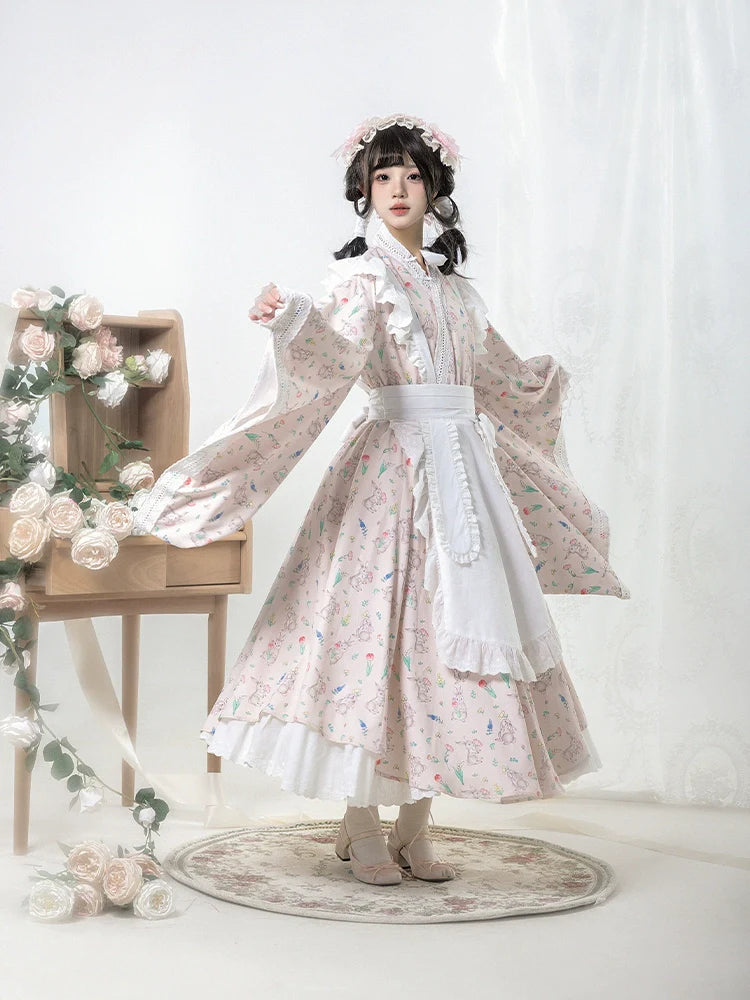花紀行 和ロリメイド風 エプロン付ワンピース ロング丈