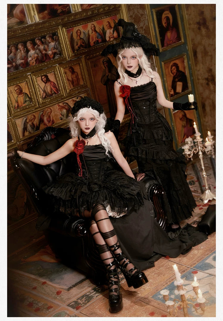 暮光 ブラックのゴスロリミニスカートセットアップ