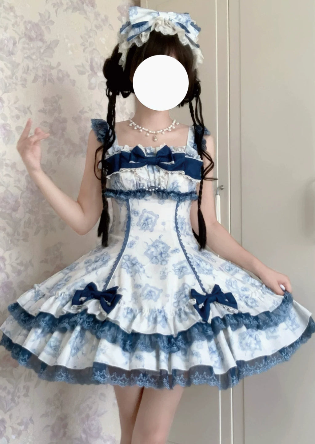 Blue Floral Rose プリントジャンパースカート