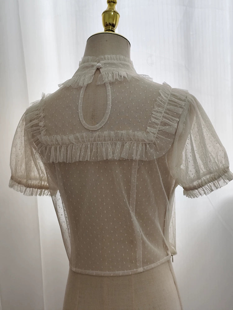 [Sales period ended] Cherry and Heart sheer dot short sleeve blouse