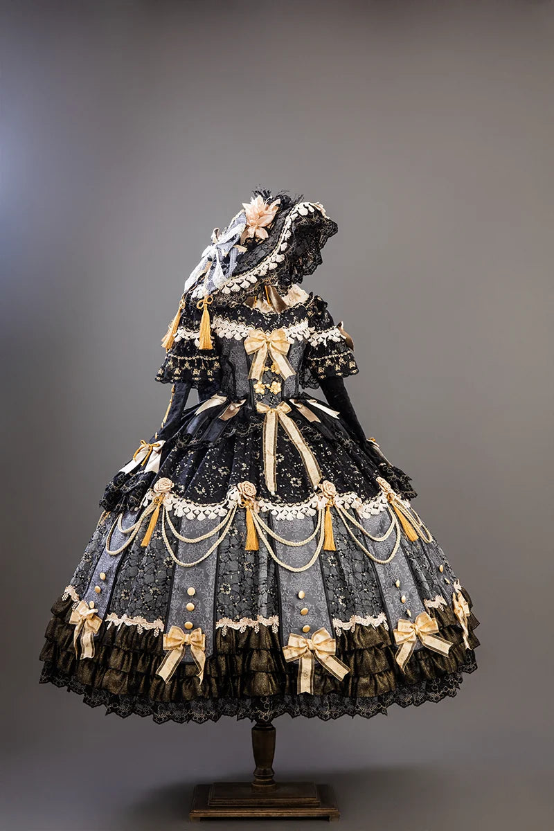 【受注予約11/18まで】千刻玲瓏 中華風長袖ドレス・ブラック