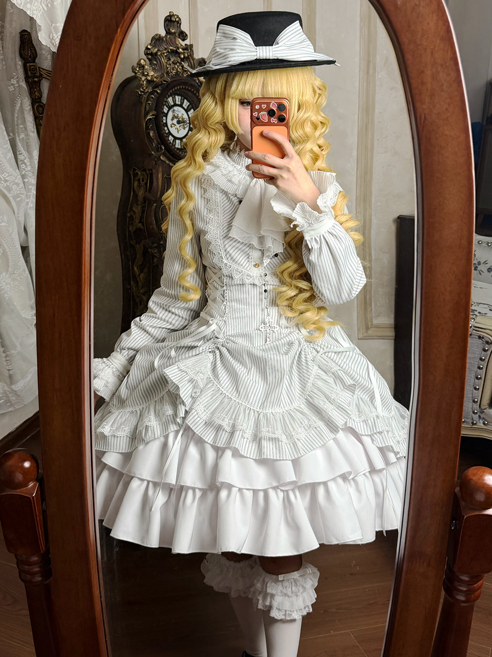 【受注予約1/7まで】領主貴族のゴスロリ スタンドカラーワンピース 縦縞タイプ・新色