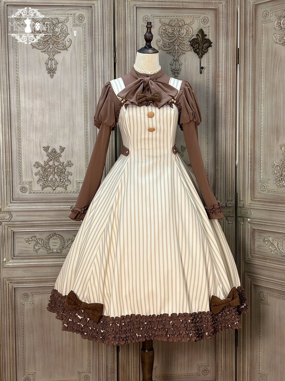 【予約販売】Classic Chocolat Stripe ストライプジャンパースカート・ロング丈