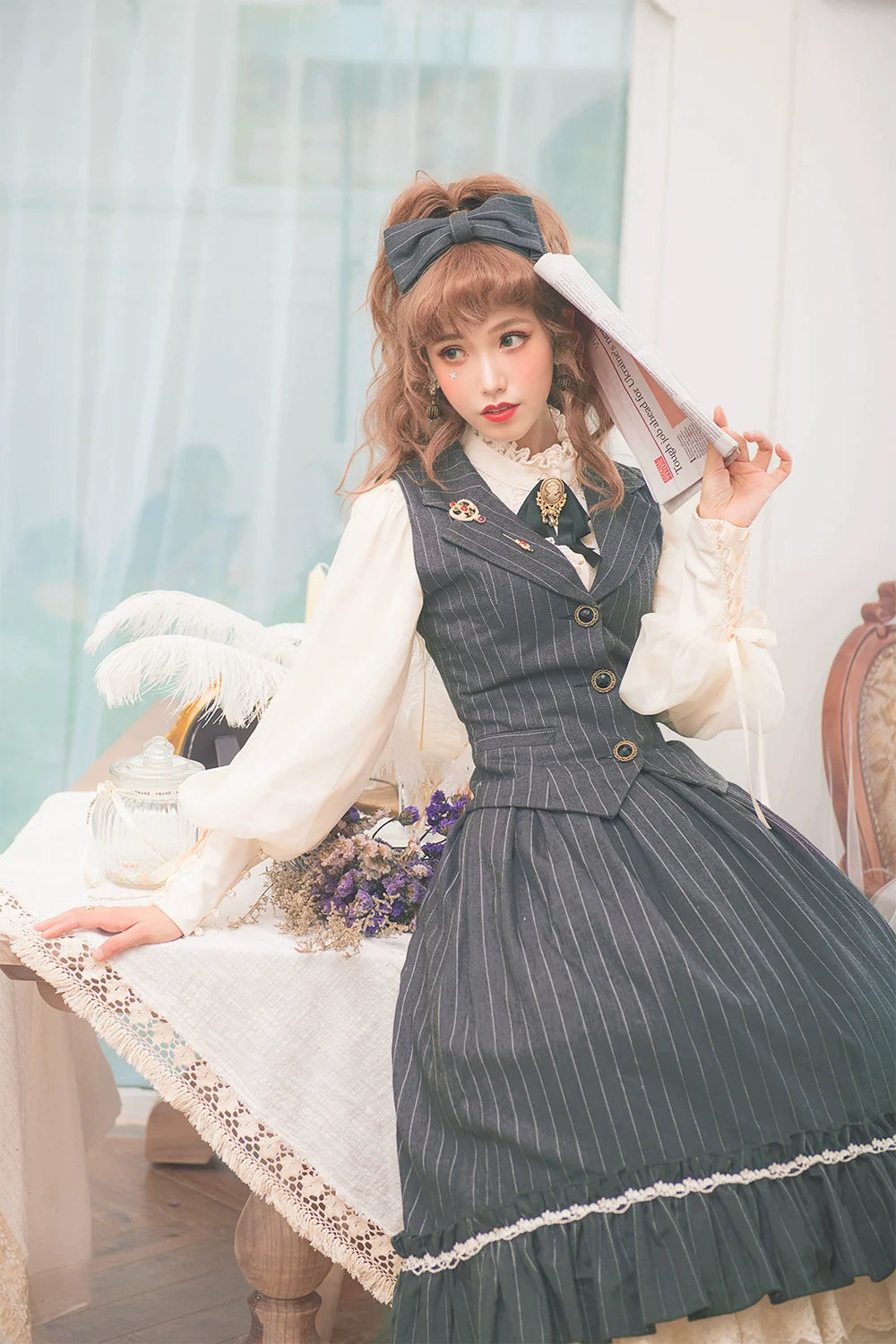 【予約販売】英国クラシカルロリィタ 縦縞ハイウエストスカート