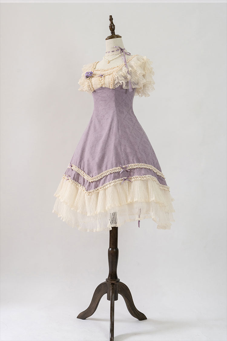 薔薇模様のジャガードフリルレース2wayワンピース 全4色