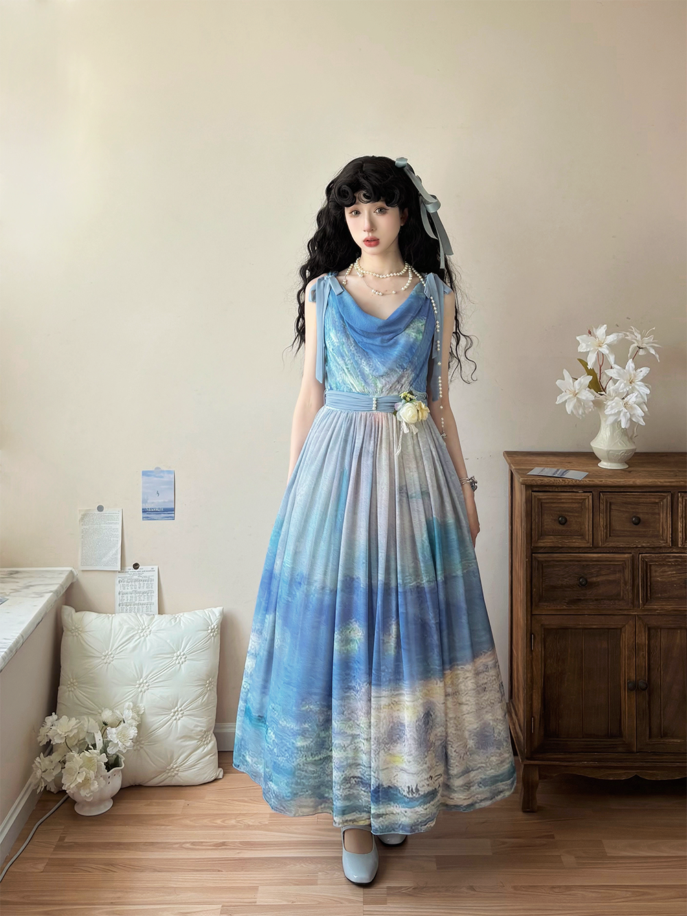 【予約販売】Elegance Greek 油彩画風プリントジャンパースカート・新色