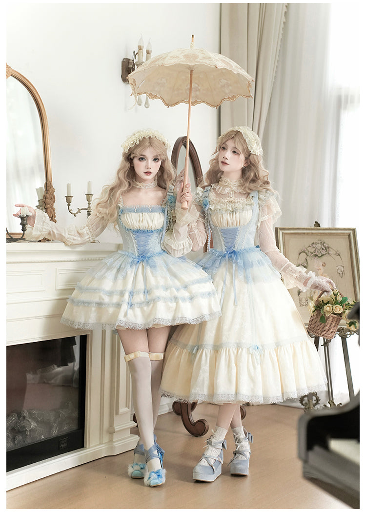 【予約販売】Sea Salt Iced Tea ライトブルージャガードジャンパースカートセット・ロング丈