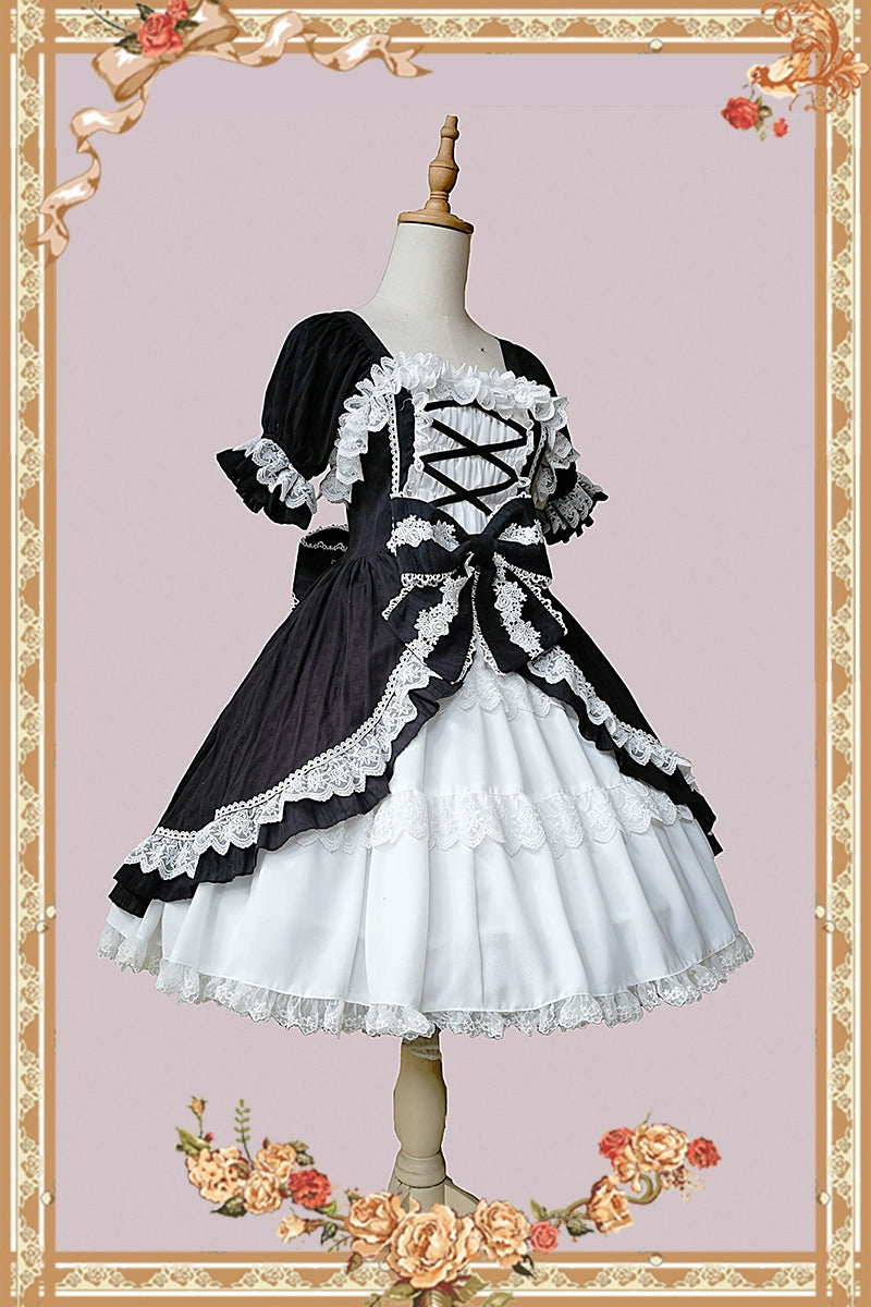 Vintage Lolita style ribbon dress with detachable sleeves