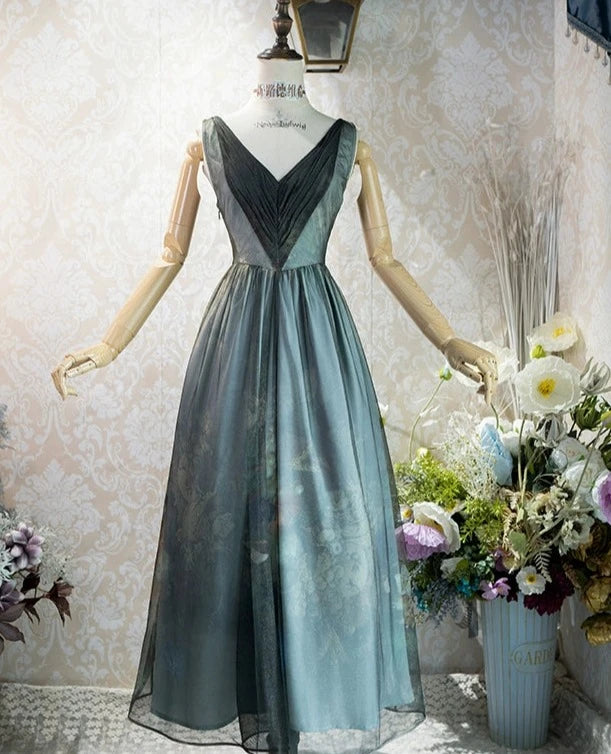 Porcelain Flower Garden 油彩画のロング丈ジャンパースカート