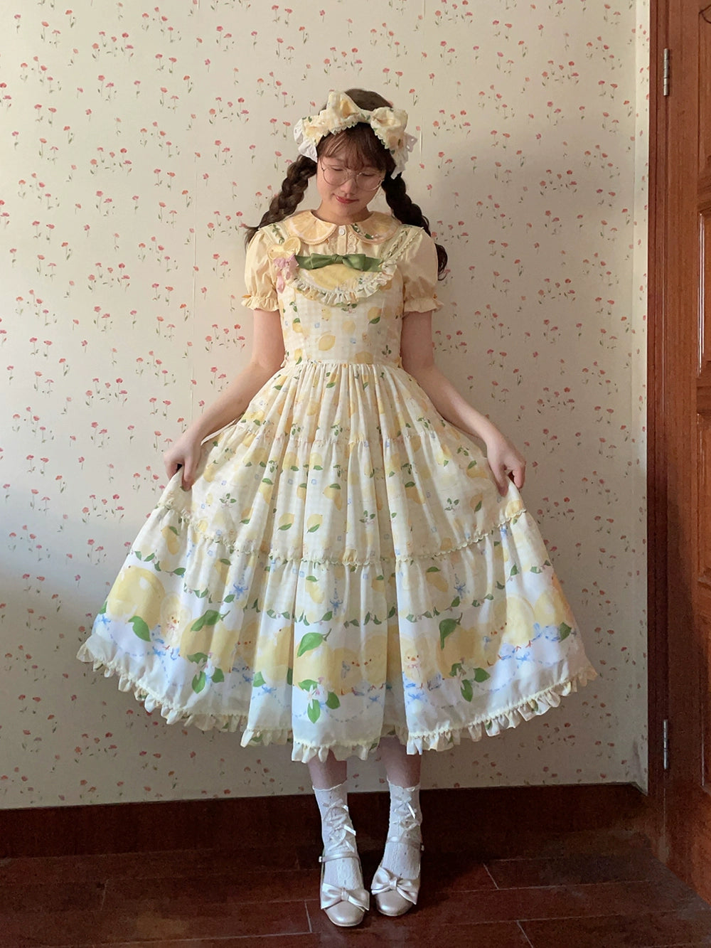 【予約販売】Lemon Sweetie プリントジャンパースカート・ロング丈