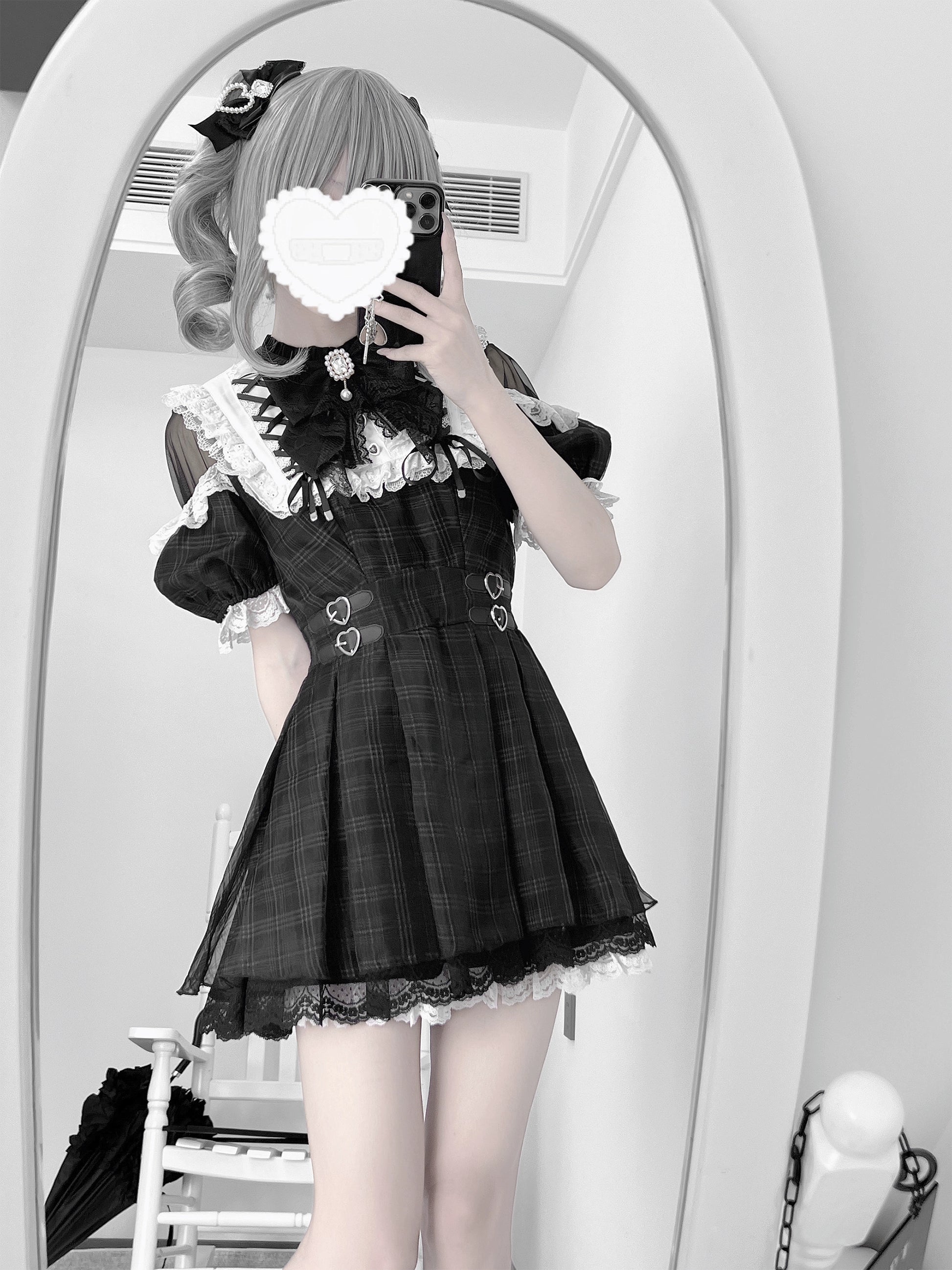 予約販売】 Angel Heartbeat Black フリルチェックミニ丈 予約販売】 Angel Heartbeat Black フリルチェックミニ丈