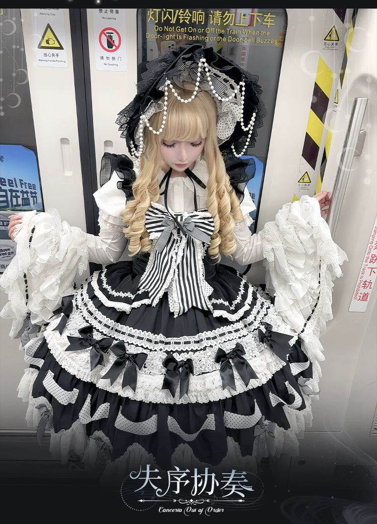 [Pre-orders available until 12/11] Concerto Out of Order Monotone Sweet Lolita Jumper Skirt Full Set