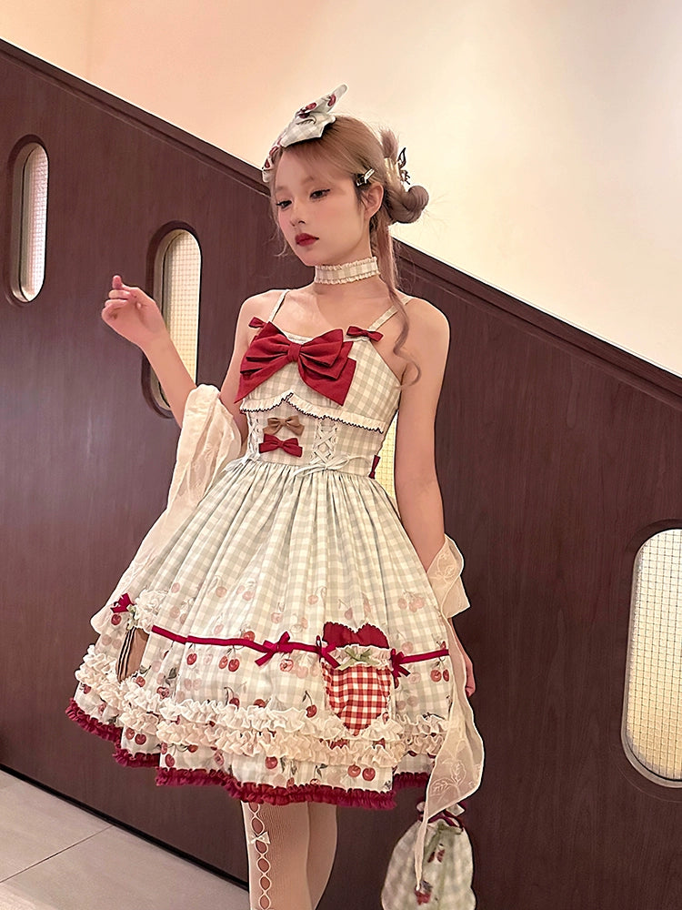 Cherry and Heart ギンガムチェックのジャンパースカート
