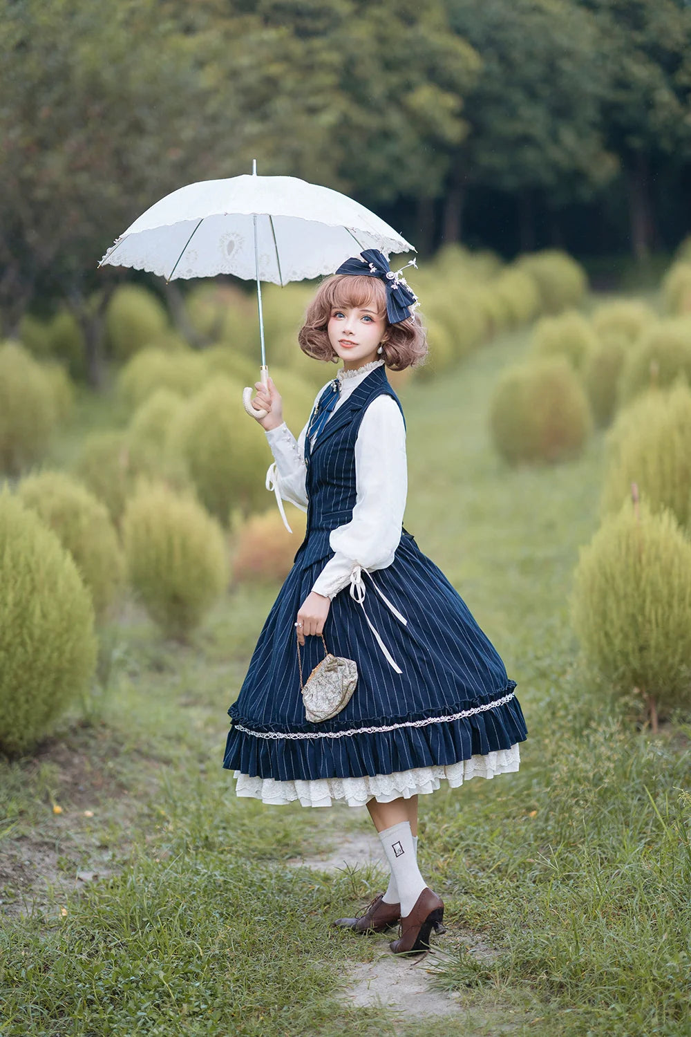 【予約販売】英国クラシカルロリィタ 縦縞ハイウエストスカート