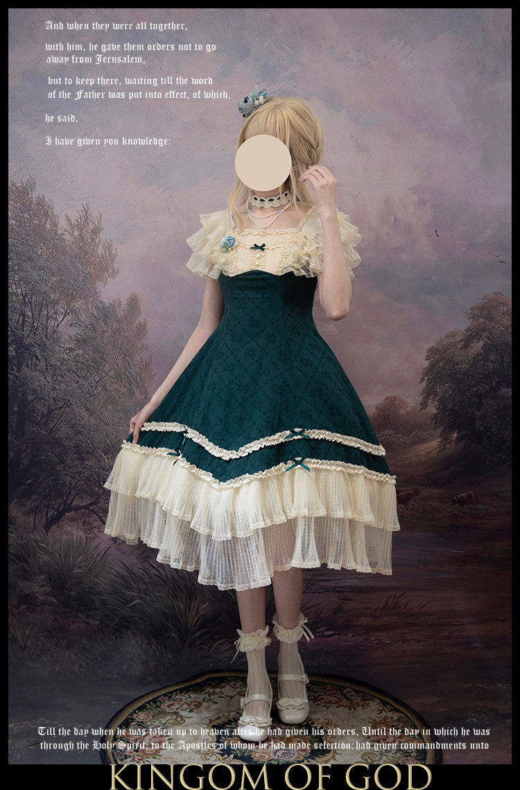 薔薇模様のジャガードフリルレース2wayワンピース 全4色