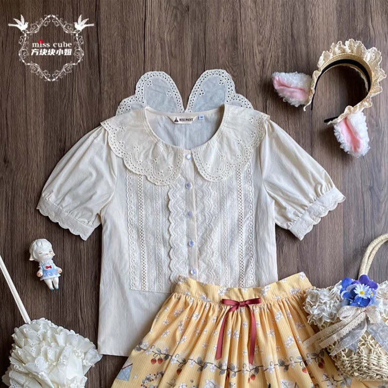 【予約販売】Sweetie Sheep カットワークレースの半袖ブラウス