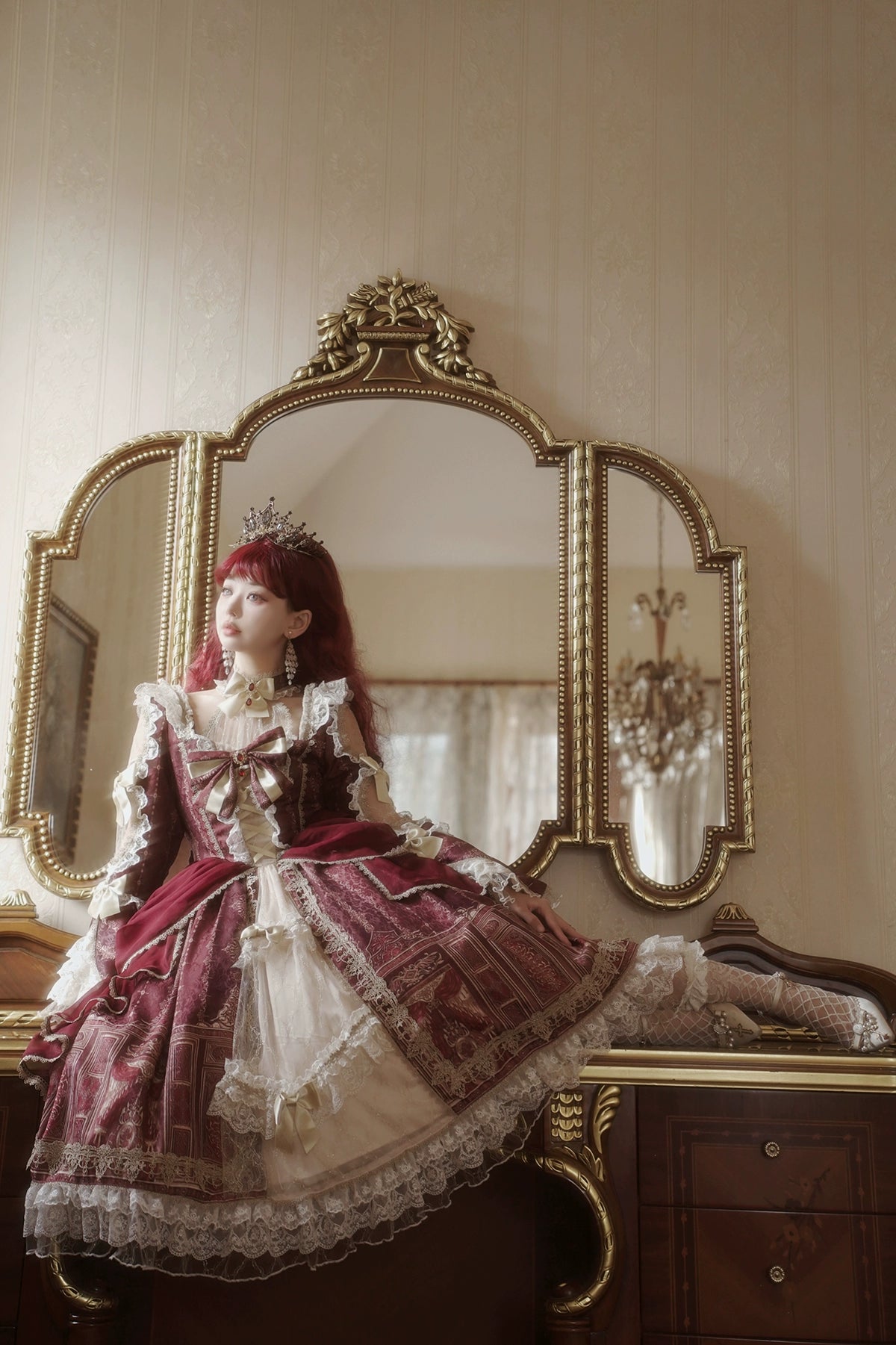 Baroque Palace Burgundy Princess Dress