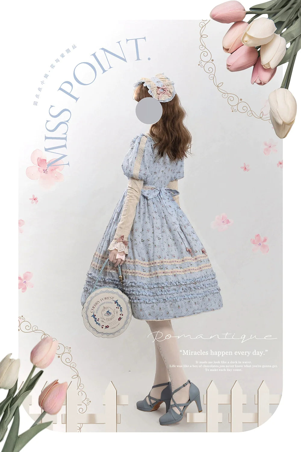 【予約販売】Pink Flower 小花模様のボタン付コットンワンピース