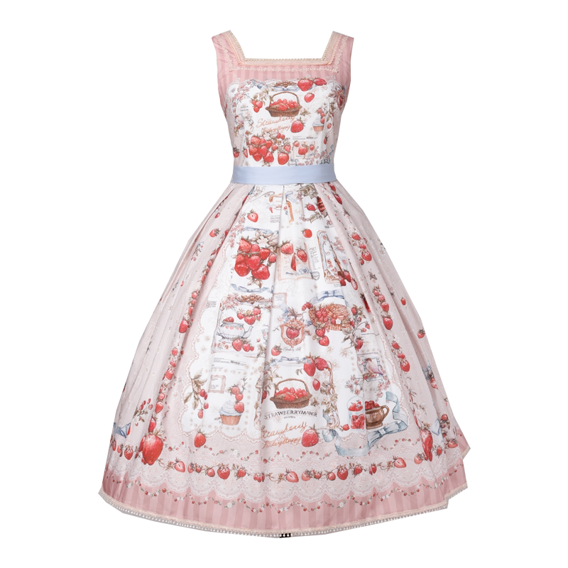 【受注予約10/29まで】Strawberry Manor プリントジャンパースカート・ミドル丈