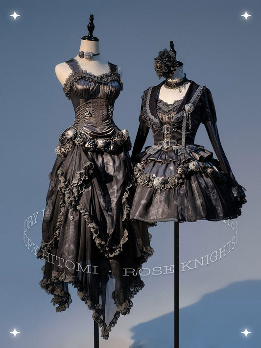 [Sale period ended] Rose Knight III Satin and organdy gothic dress [Frost Gray]