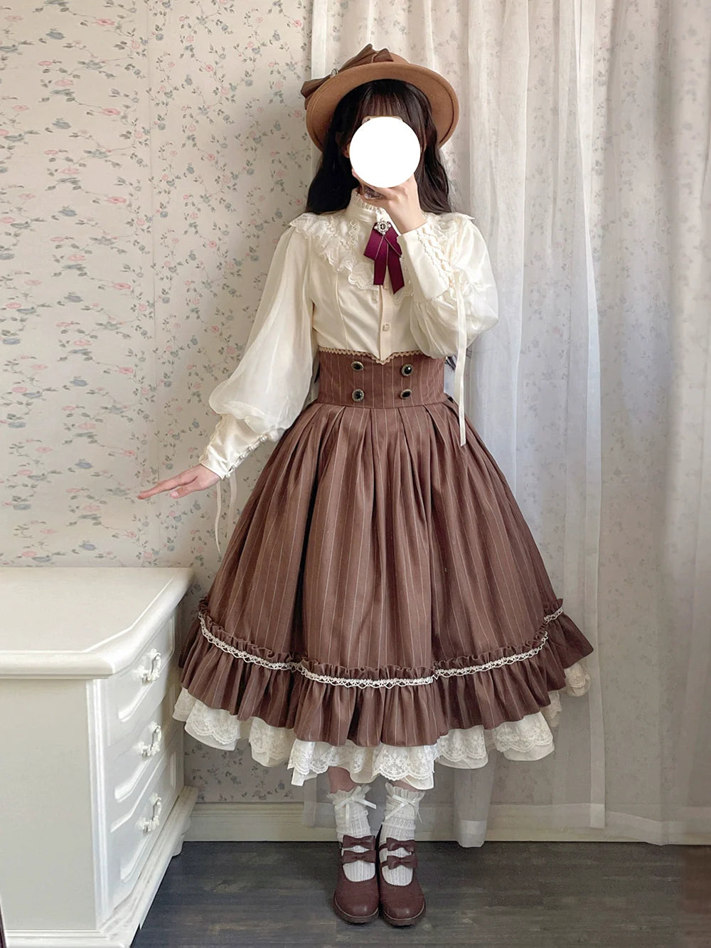 【予約販売】英国クラシカルロリィタ 縦縞ハイウエストスカート
