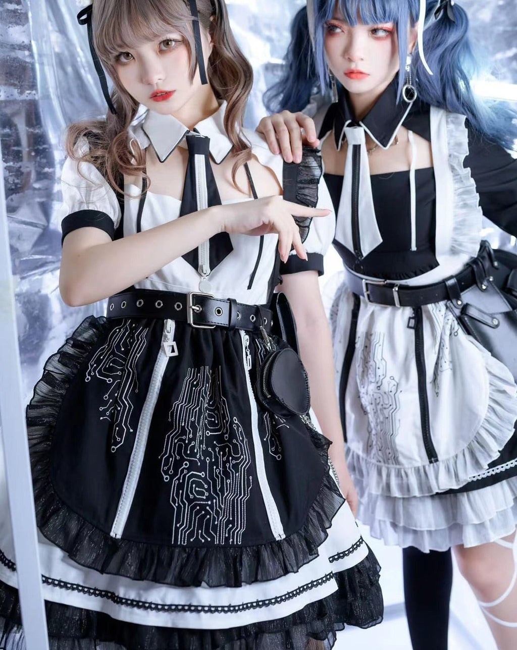 【アウトレット】SFメイド ゴスロリエプロン付き半袖ワンピース・ホワイト・3XL・即納
