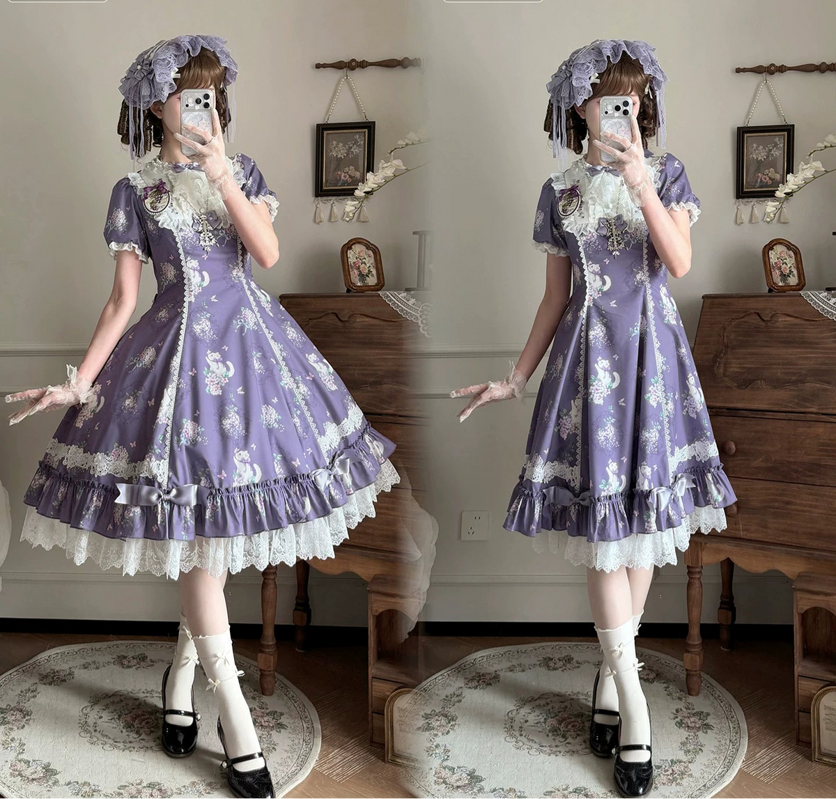 【受注予約10/28まで】Fleurs Violettes プリントワンピース