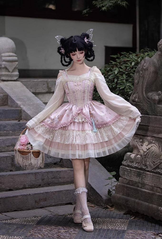 Flower Journey Flower and butterfly pink Hana Lolita jumper skirt