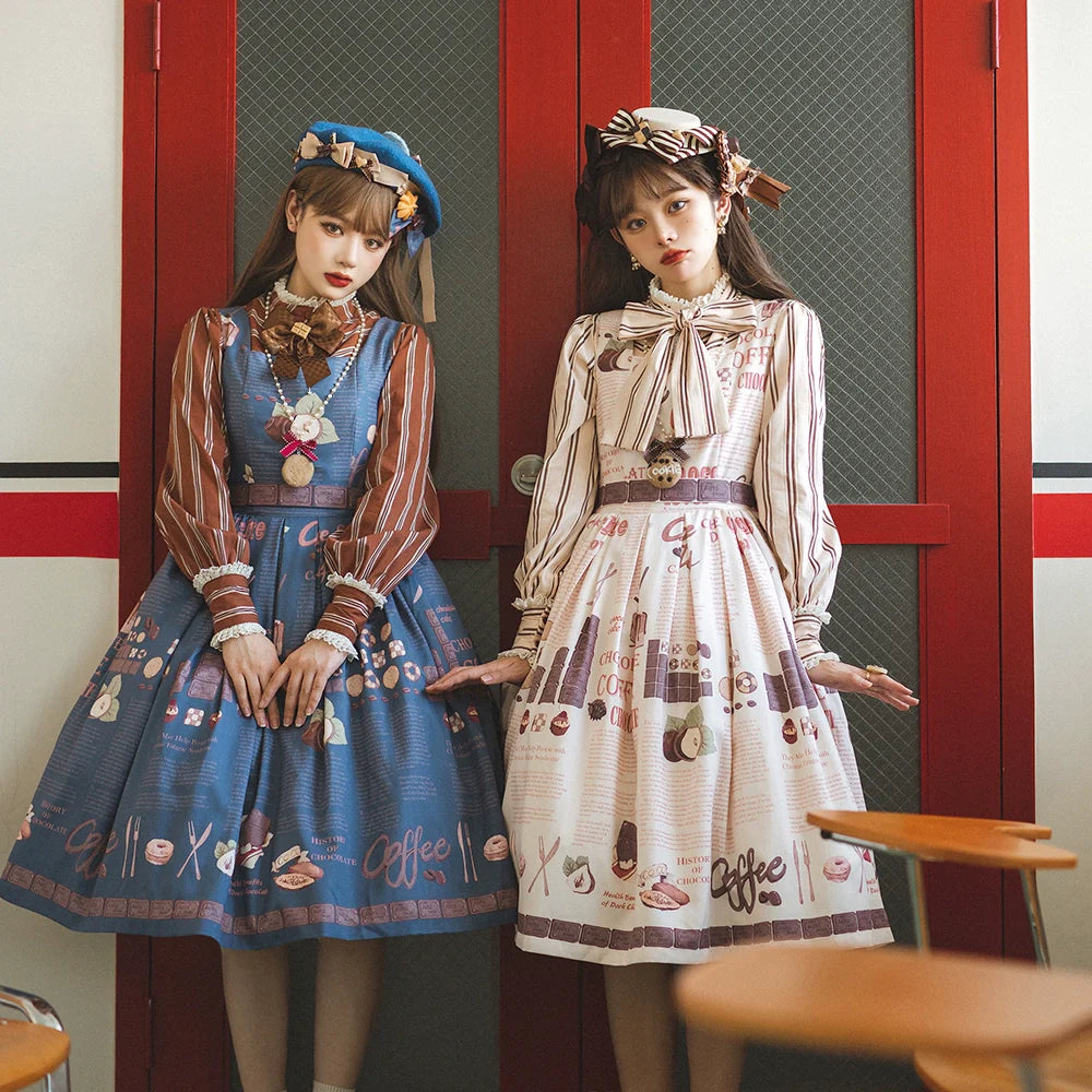 洋ロリ画像 キャンディードール 6 予約販売】Coffee Break チョコレートプリントジャンパースカート – ロリータファッション通販RonRon