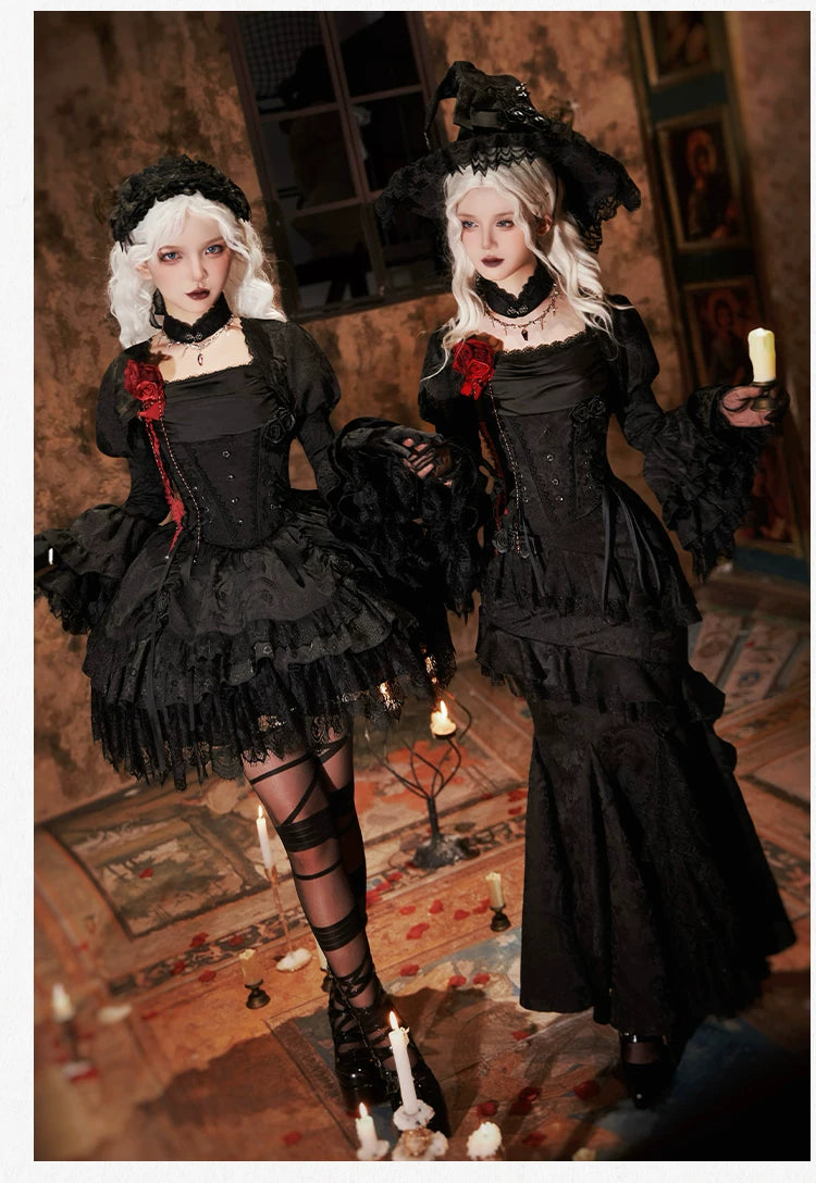 暮光 ブラックのゴスロリミニスカートセットアップ