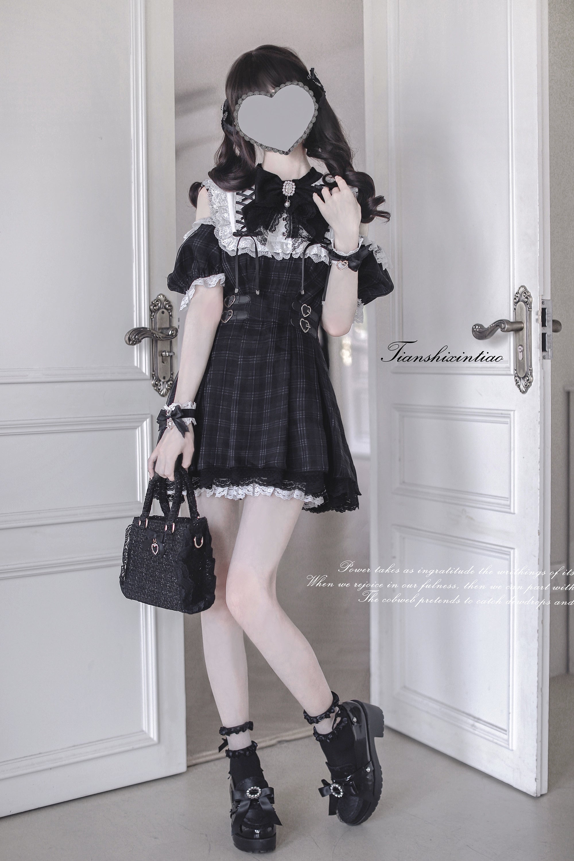 【予約販売】 Angel Heartbeat Black フリルチェックミニ丈ワンピース