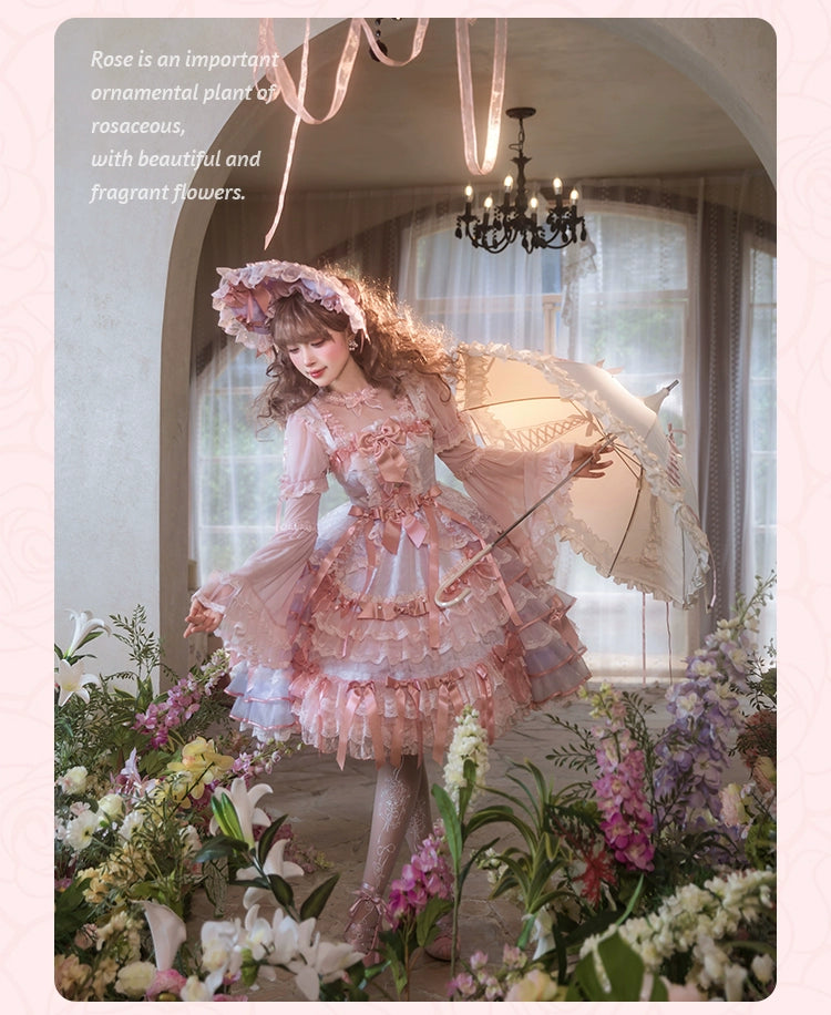 【受注予約8/6まで】Rose Courtyard レースとリボンのジャンパースカート・新色