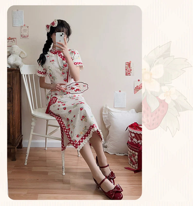 Strawberry Orchard Strawberry Chinese Dress Long Length