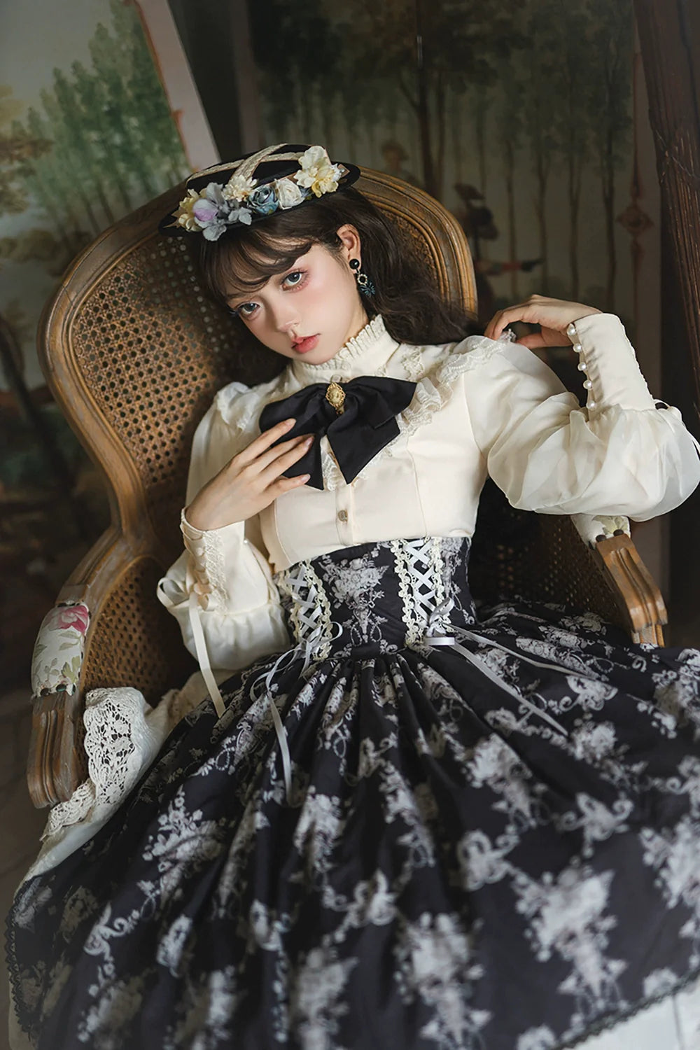 【予約販売】Antique Flower Wall ハイウエストスカート