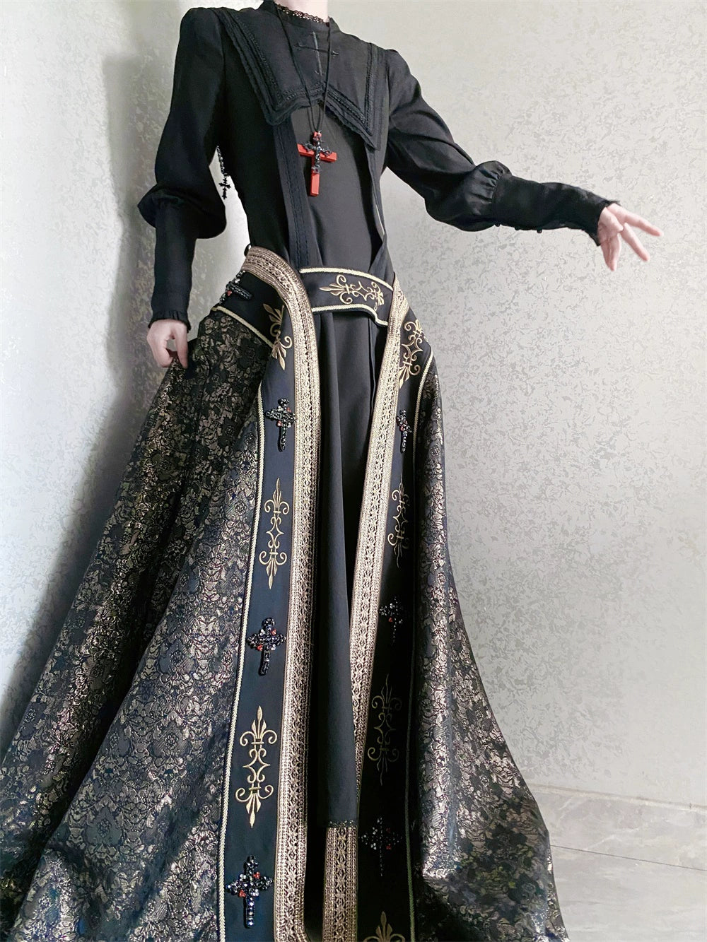 [Pre-orders available until 10/16] Pray on a Moonlight Night Dress, Black, Long Length
