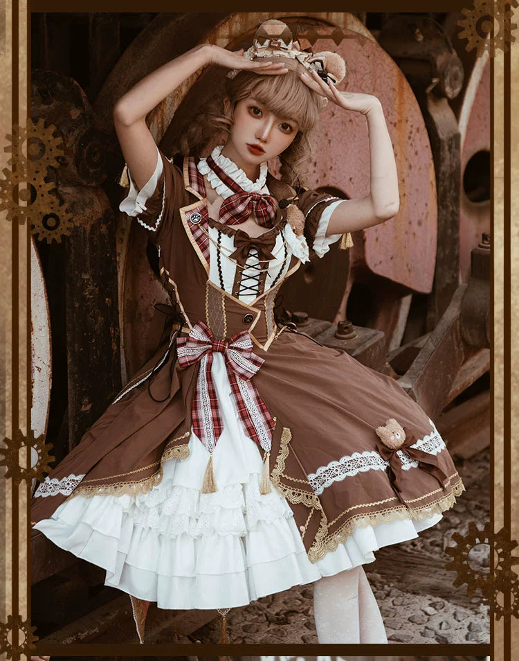 Bear Chocolat Brown dress with ribbon and lace