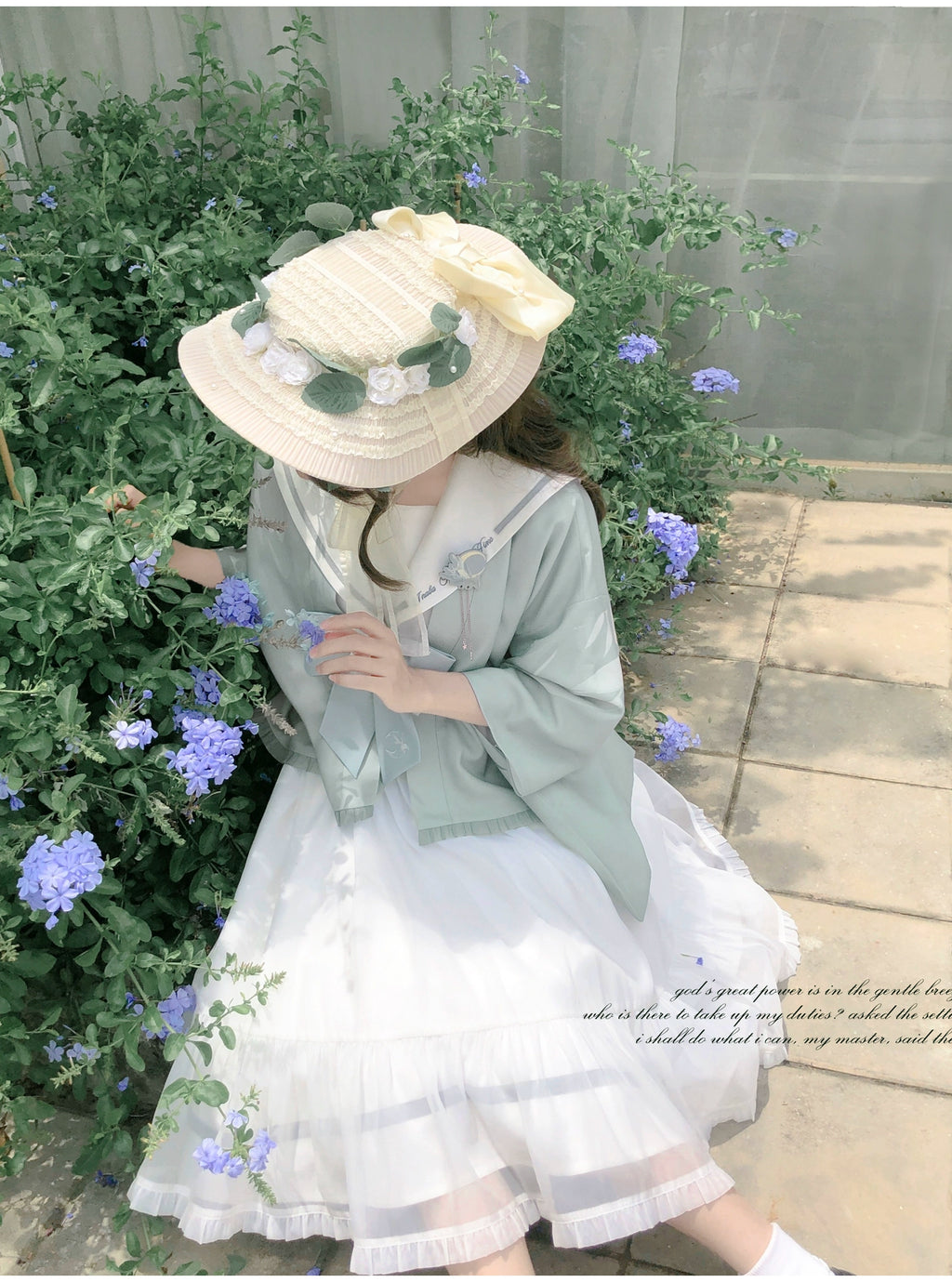 Blue Sea and Bright Moon セーラーカラーワンピース・羽織・エプロン3点セット