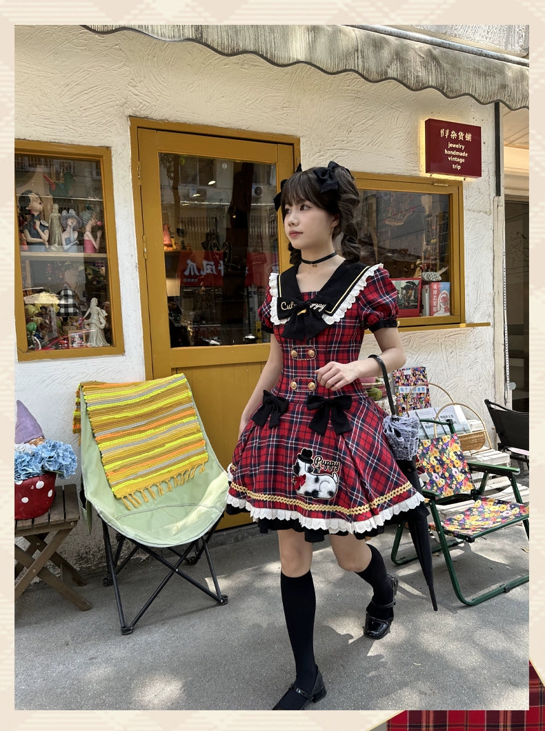 【受注予約6/18まで】Cute Puppy チェックのミニ丈ワンピース