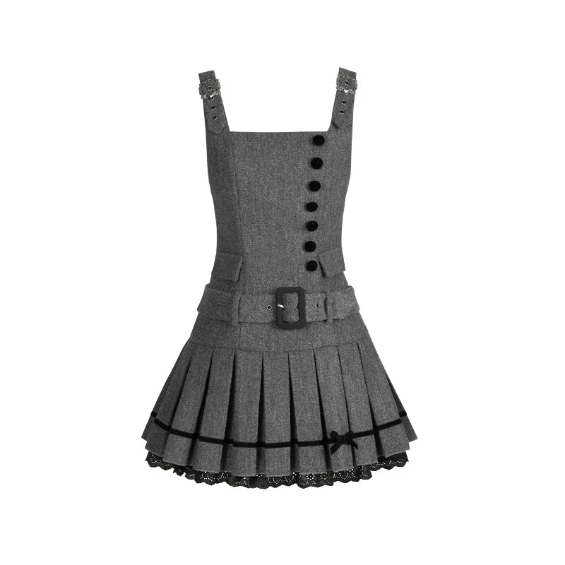 【予約販売】Graceful Gray プリーツジャンパースカート・ショート丈
