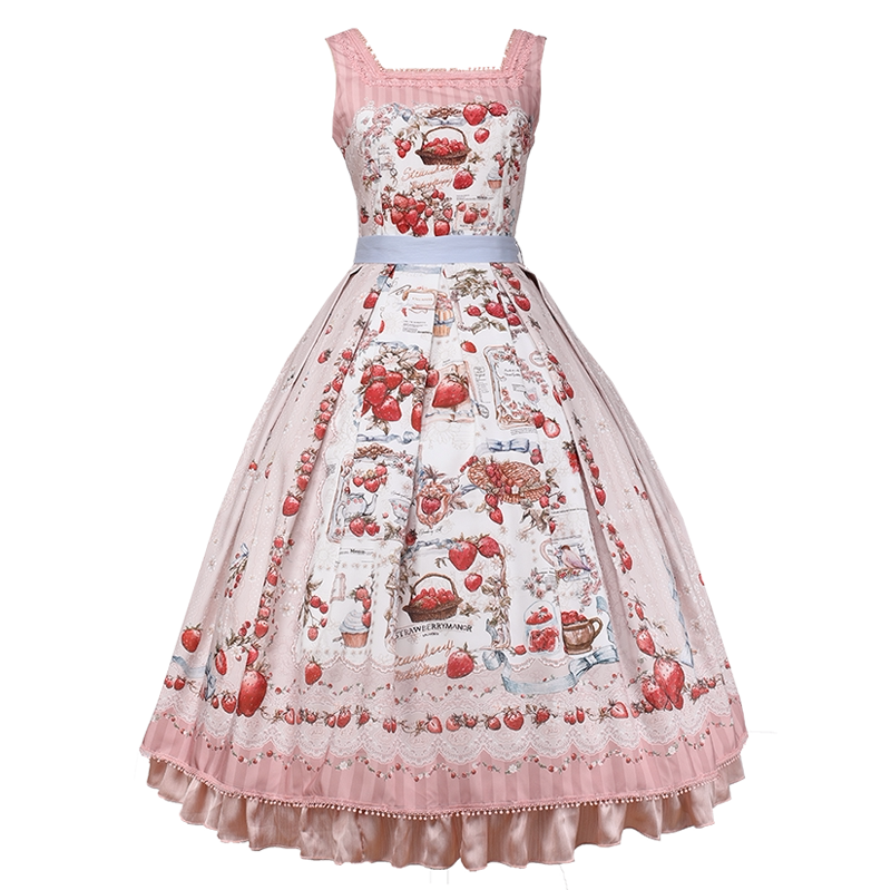 【受注予約10/29まで】Strawberry Manor プリントジャンパースカート・ロング丈
