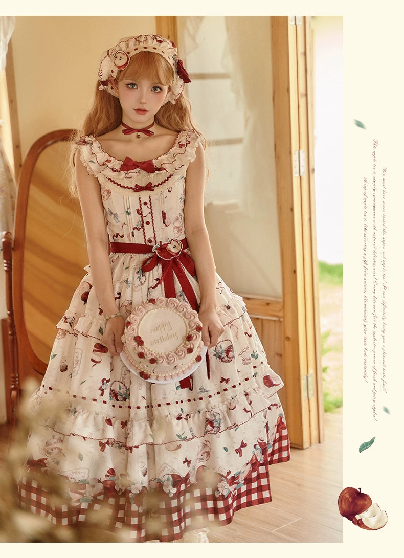 [Sales Period Ended] Natural Apple Tea Print Jumper Skirt - Long Length