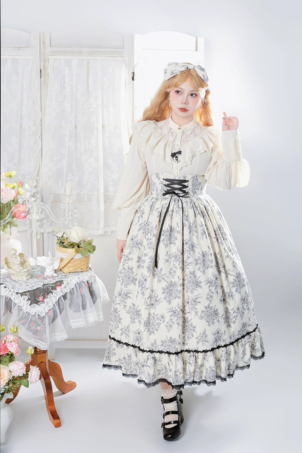 【予約販売】Sketch Wild Rose ハイウエストスカート プリントタイプ