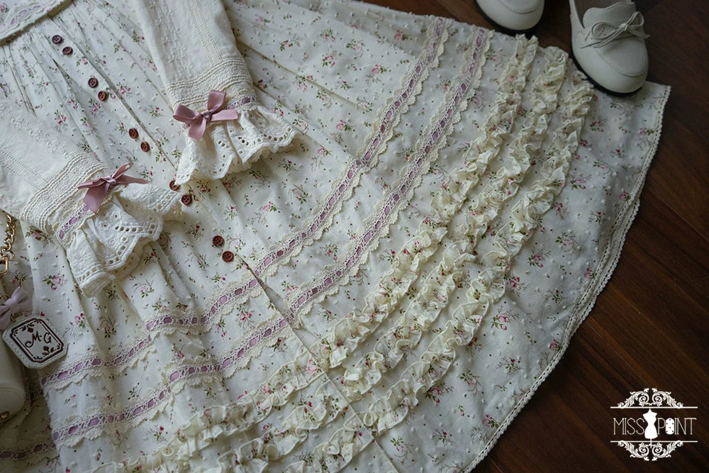 【予約販売】Pink Flower 小花模様のボタン付コットンワンピース