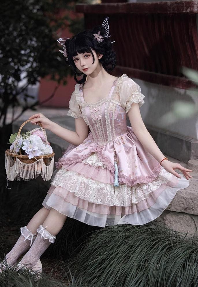 Flower Journey Flower and butterfly pink Hana Lolita jumper skirt