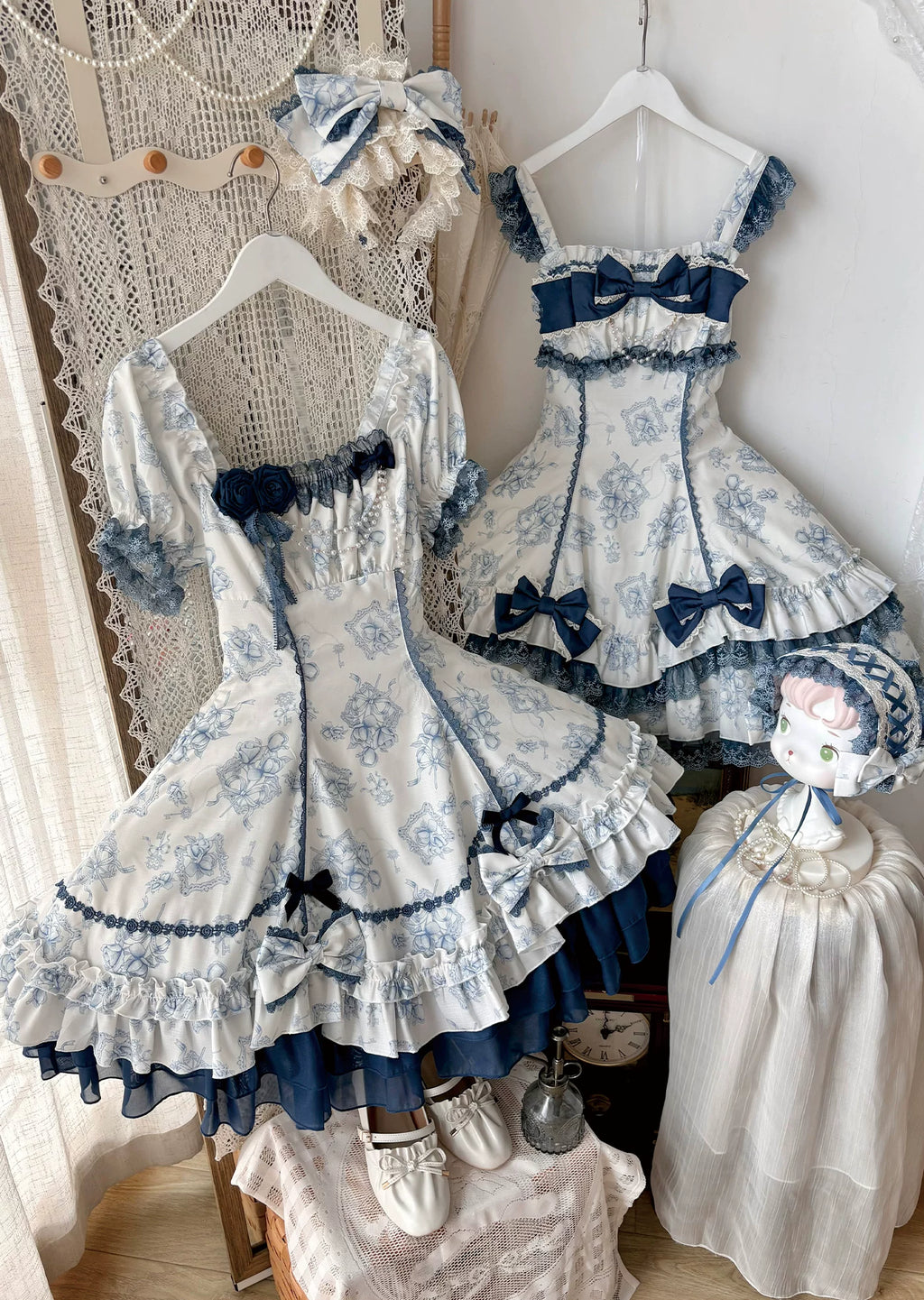 Blue Floral Rose プリントワンピース