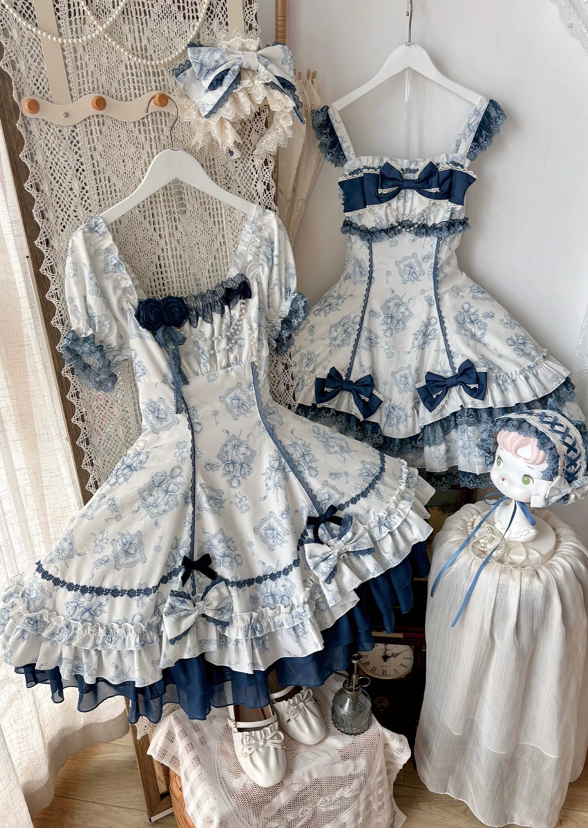 Blue Floral Rose プリントワンピース