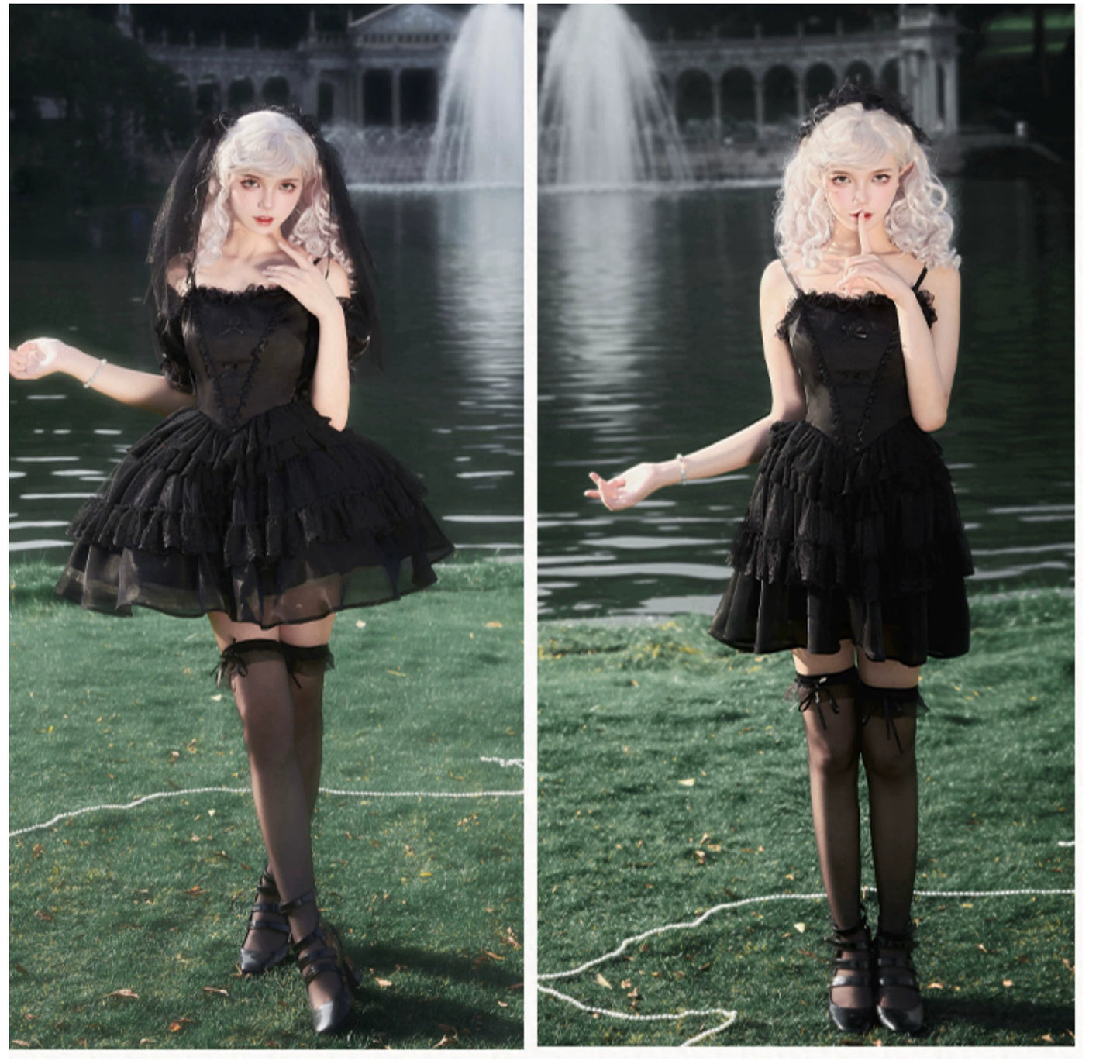 Dark Fairy Layered Frill Jumper Skirt and Blouse