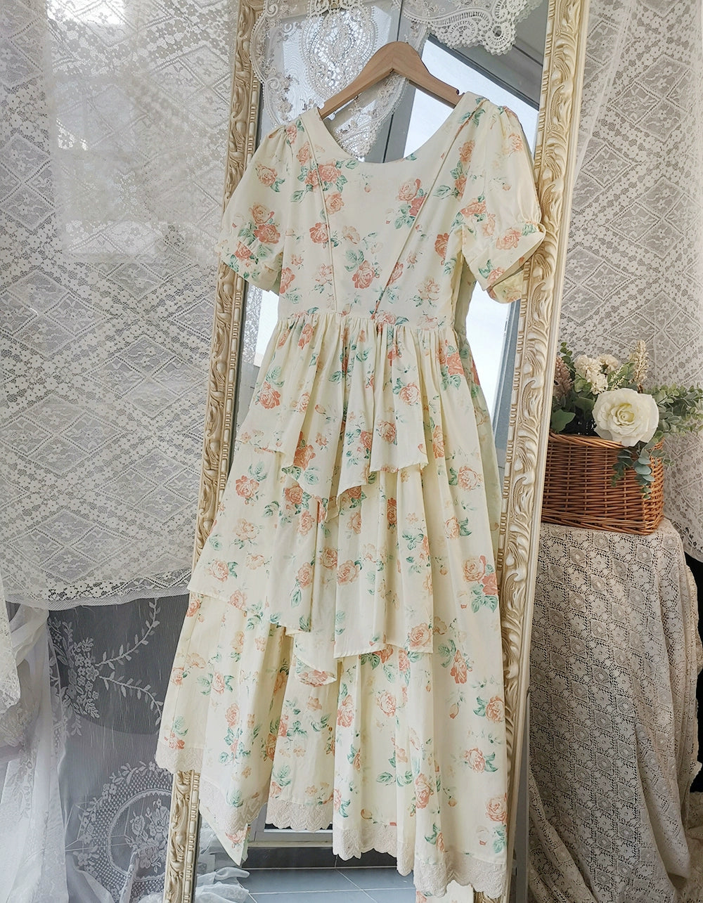 【予約販売】Rose Song ヴィンテージデザイン半袖ワンピース